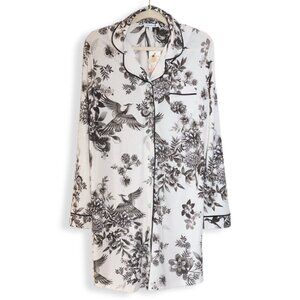 Johnny Was Sleep Shirt Nightshirt Dress Long Sleeve Boho Relaxed Fit Black White